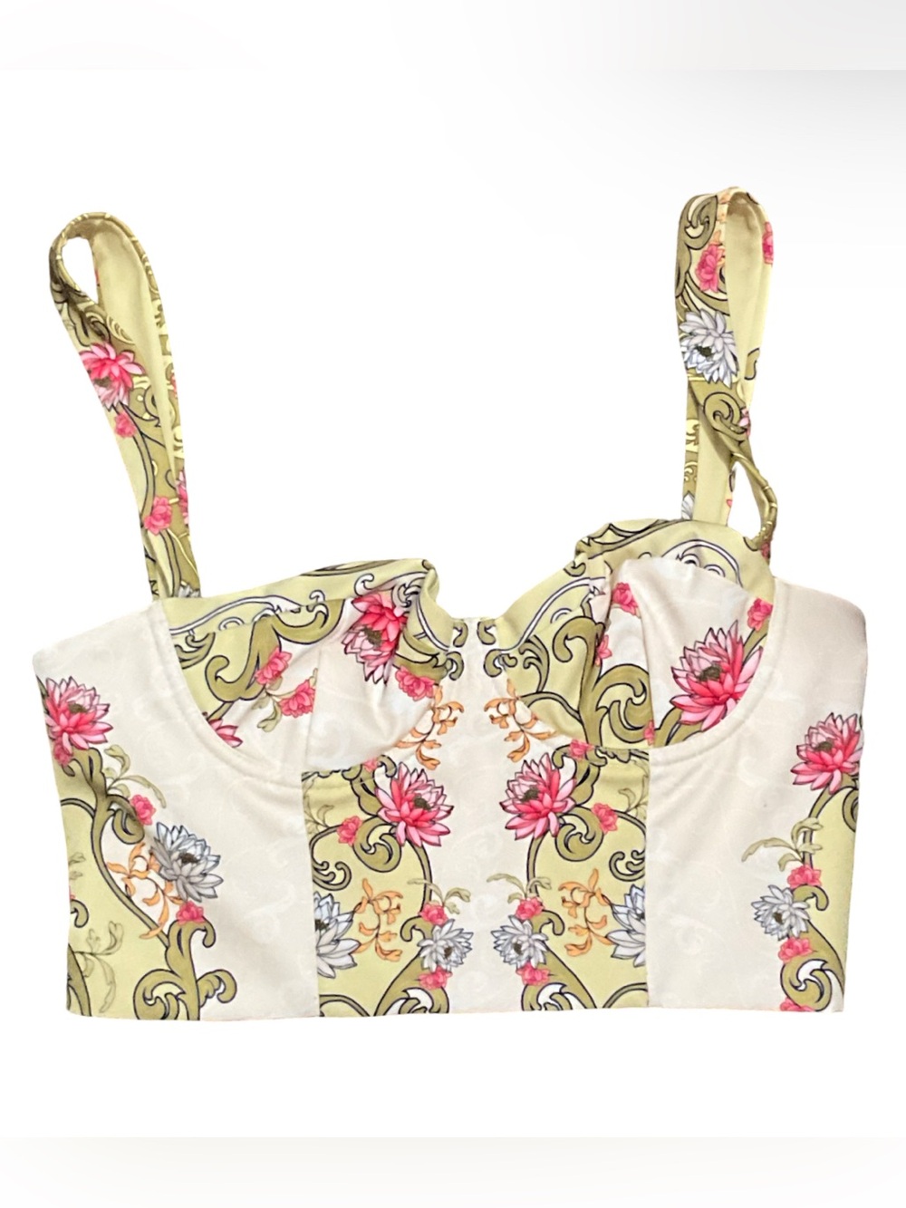 Agua Bendita x REVOLVE Yellow Floral Corset Crop Top Size M